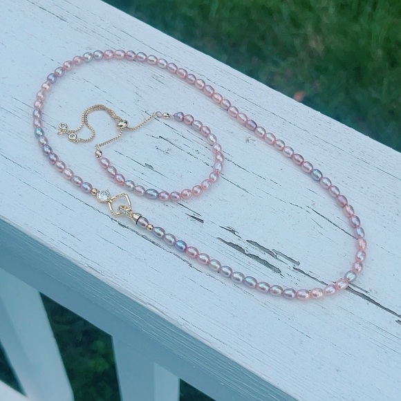 O85 Handmade Freshwater Pearl Necklace Bracelet Set - Picture 4 of 6